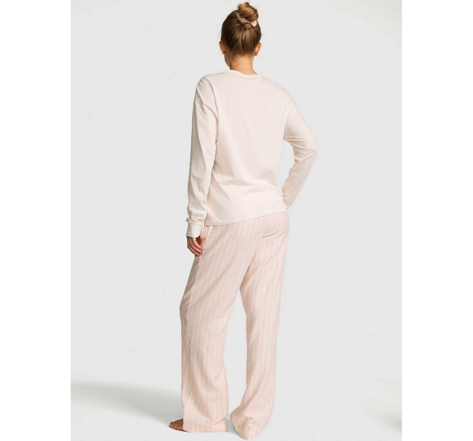 Піжама Flannel Long Tee-Jama & Scrunchie Set White & Pink Shimmer Heritage Stripes