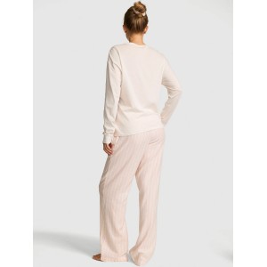 Піжама Flannel Long Tee-Jama & Scrunchie Set White & Pink Shimmer Heritage Stripes