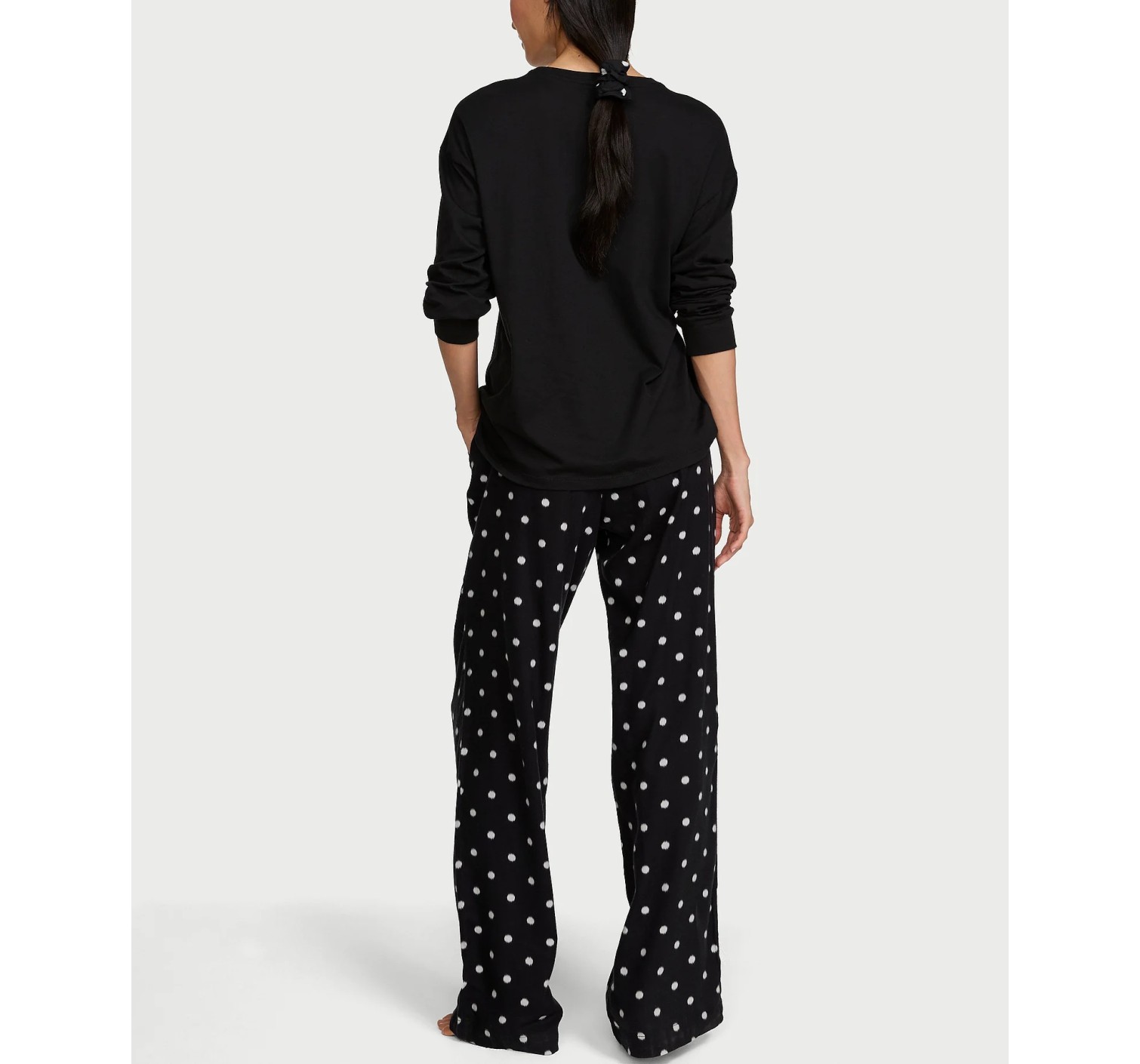 Піжама Flannel Long Tee-Jama & Scrunchie Set Black & White Dots