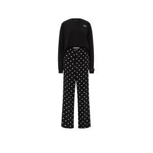 Піжама Flannel Long Tee-Jama & Scrunchie Set Black & White Dots