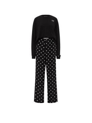 Піжама Flannel Long Tee-Jama & Scrunchie Set Black & White Dots