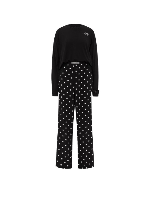 Пижама Flannel Long Tee-Jama & Scrunchie Set Black & White Dots