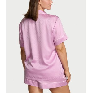 Пижама Glazed Satin Heart Short Pajama Set Bikini Pink Jacquard Heart Pocket