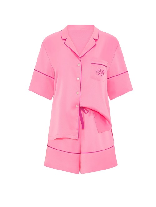 Пижама Signature Satin Short Pajama Set Sexy Little Pink & Pink Fire