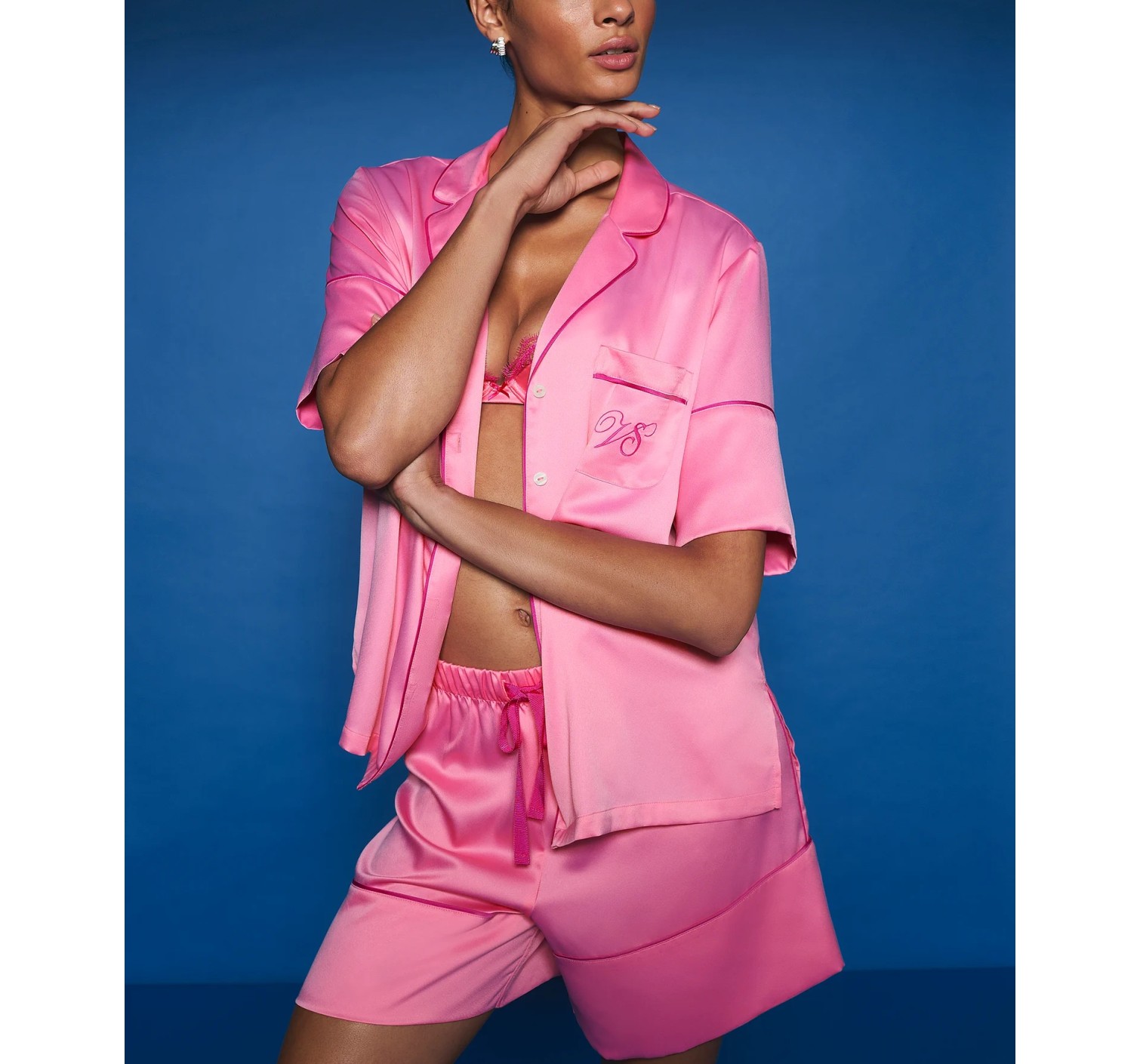 Піжама Signature Satin Short Pajama Set Sexy Little Pink & Pink Fire