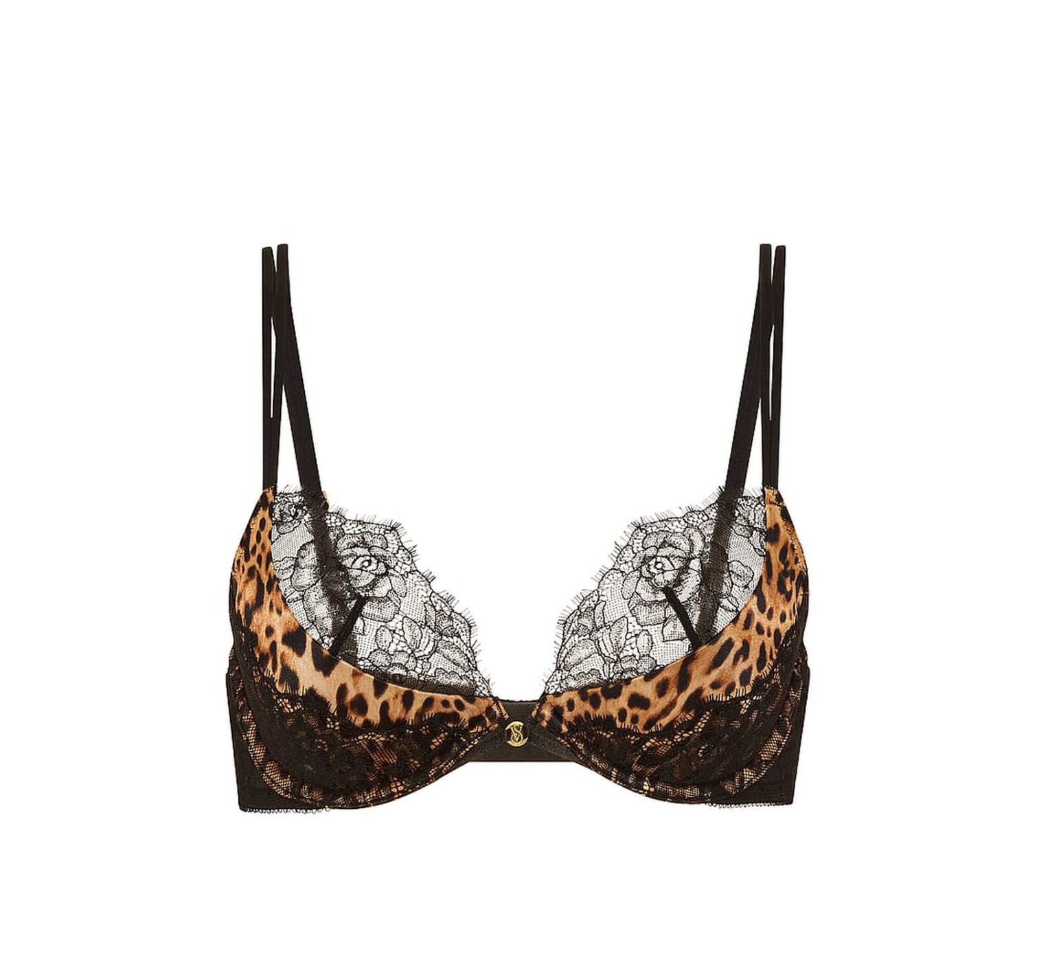 Комплект Low-Cut Push-Up Bra Rose Lace Overlay Cheeky Panty Set Leopard