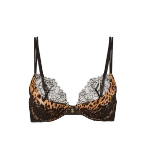 Комплект Low-Cut Push-Up Bra Rose Lace Overlay Cheeky Panty Set Leopard