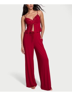 Піжама Lace Modal Cami & Wide Leg Trousers Set Red Lacquer 