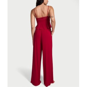Піжама Lace Modal Cami & Wide Leg Trousers Set Red Lacquer 