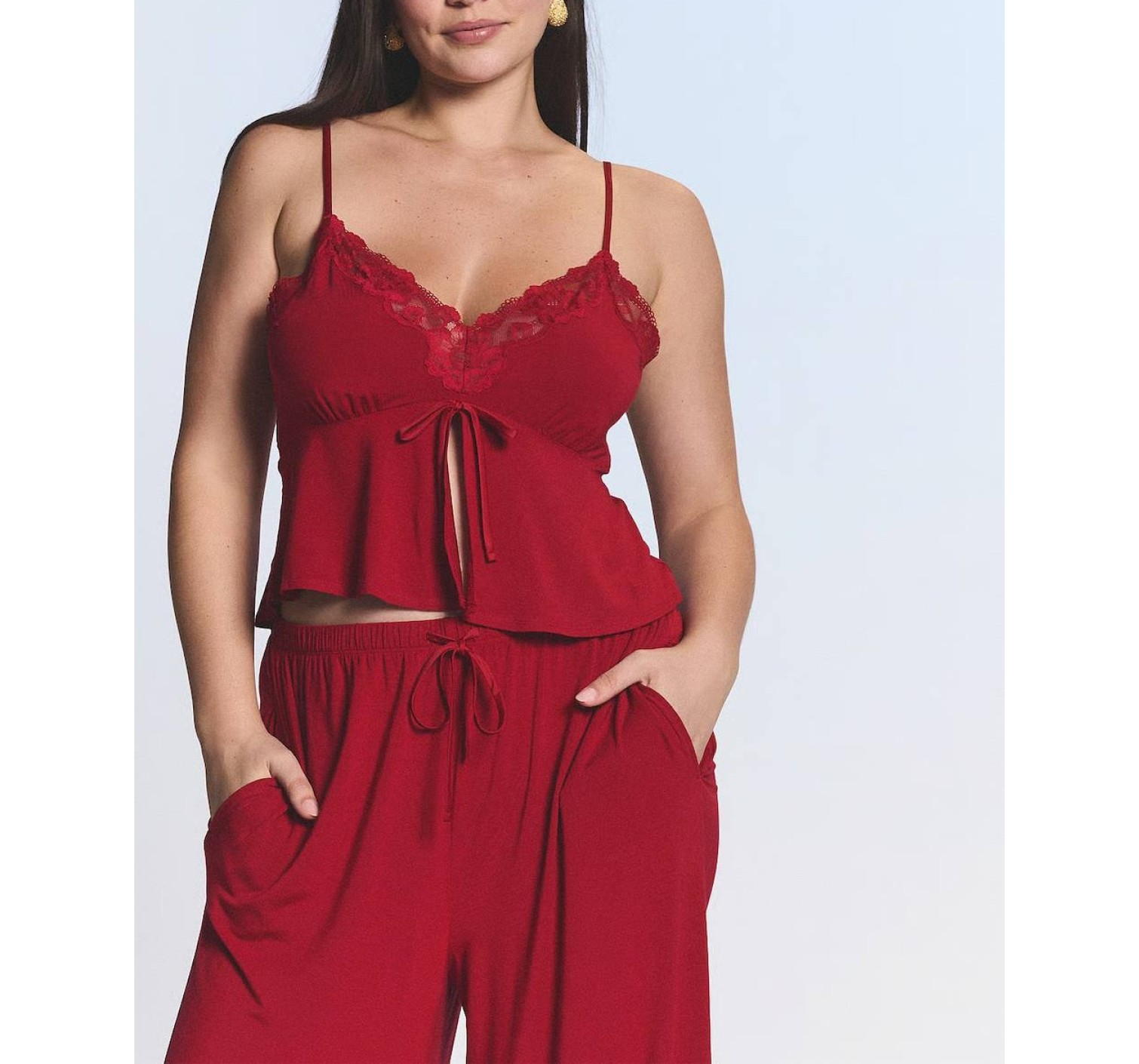 Піжама Lace Modal Cami & Wide Leg Trousers Set Red Lacquer 