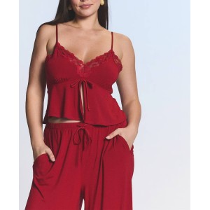 Піжама Lace Modal Cami & Wide Leg Trousers Set Red Lacquer 