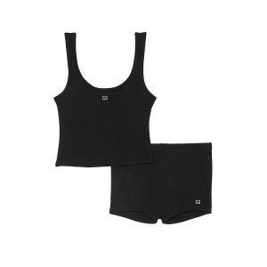 Піжама 100% Cotton Tank Short Pajama Set Black