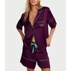 Піжама Satin Short Pyjamas Set Party On Purple 