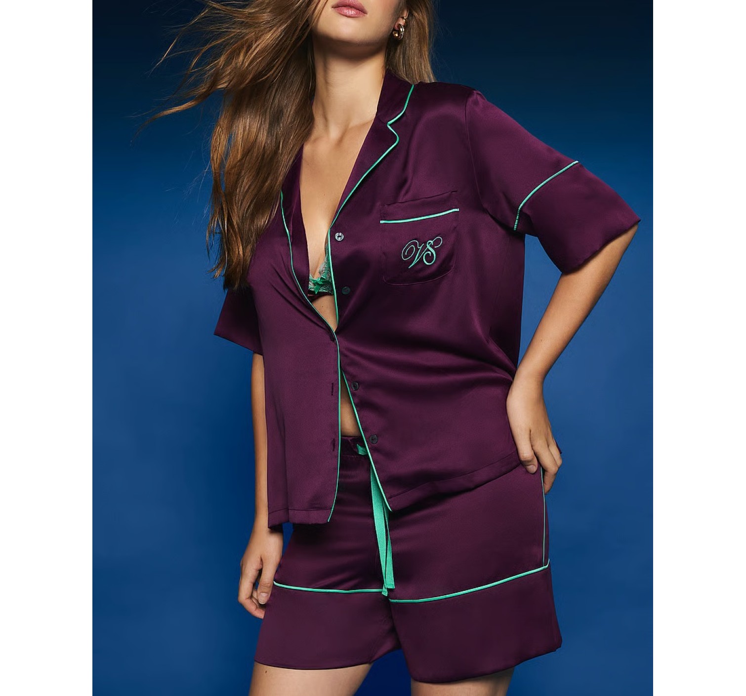 Піжама Satin Short Pyjamas Set Party On Purple 
