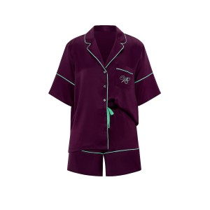 Піжама Satin Short Pyjamas Set Party On Purple 
