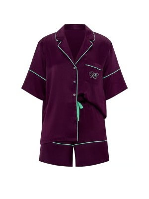 Піжама Satin Short Pyjamas Set Party On Purple 