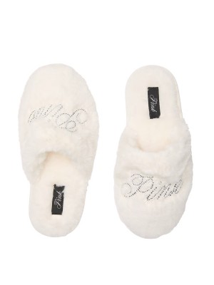 Капці для дому Faux-Fur Closed-Toe Slippers White Bling Logo