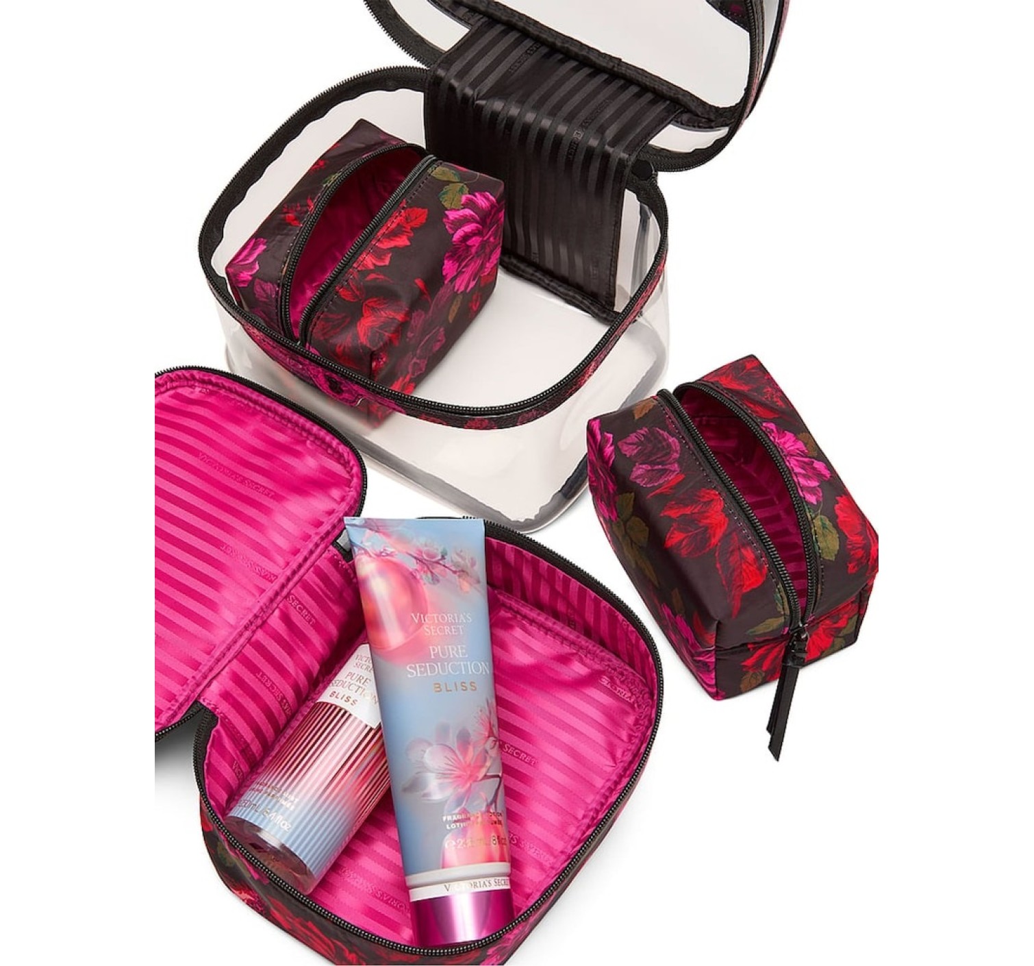 Косметичка 4 Piece Makeup Bag Black Floral