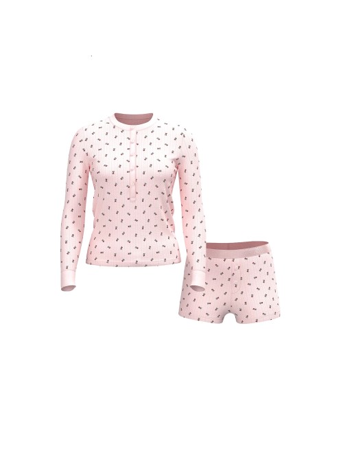 Пижама Cozy Pointelle Henley Short Pajama Set Angel Pink Mistletoe Graphic