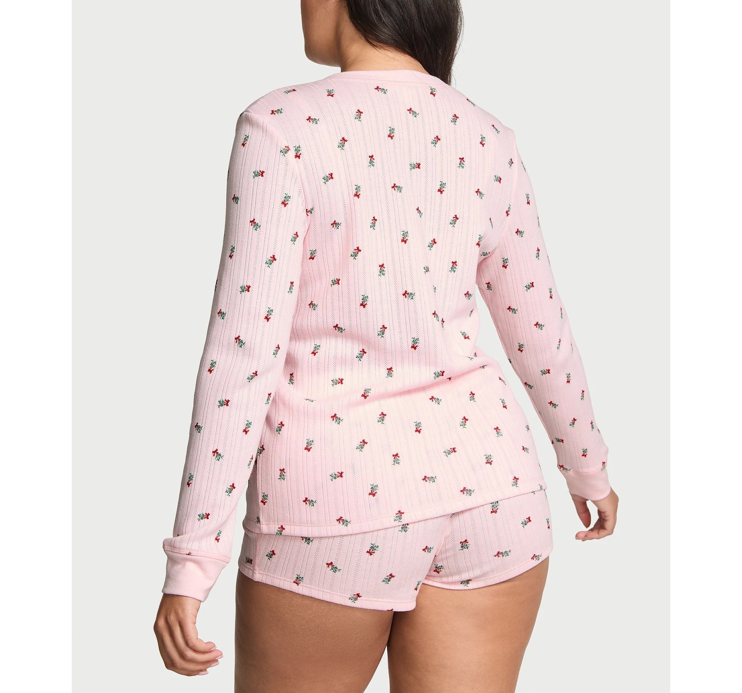 Піжама Cozy Pointelle Henley Short Pajama Set Angel Pink Mistletoe Graphic