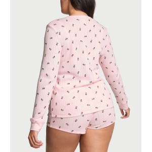 Піжама Cozy Pointelle Henley Short Pajama Set Angel Pink Mistletoe Graphic