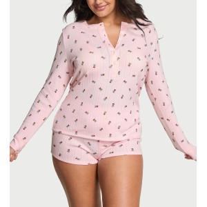 Піжама Cozy Pointelle Henley Short Pajama Set Angel Pink Mistletoe Graphic