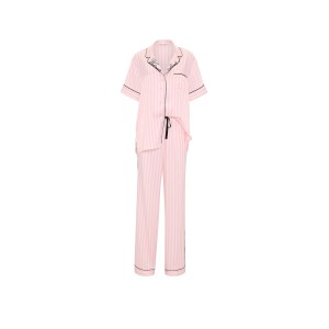 Пижама Signature Satin Short-Sleeve Long Pajama Set Iconic Pink Stripes