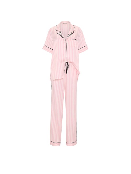Пижама Signature Satin Short-Sleeve Long Pajama Set Iconic Pink Stripes
