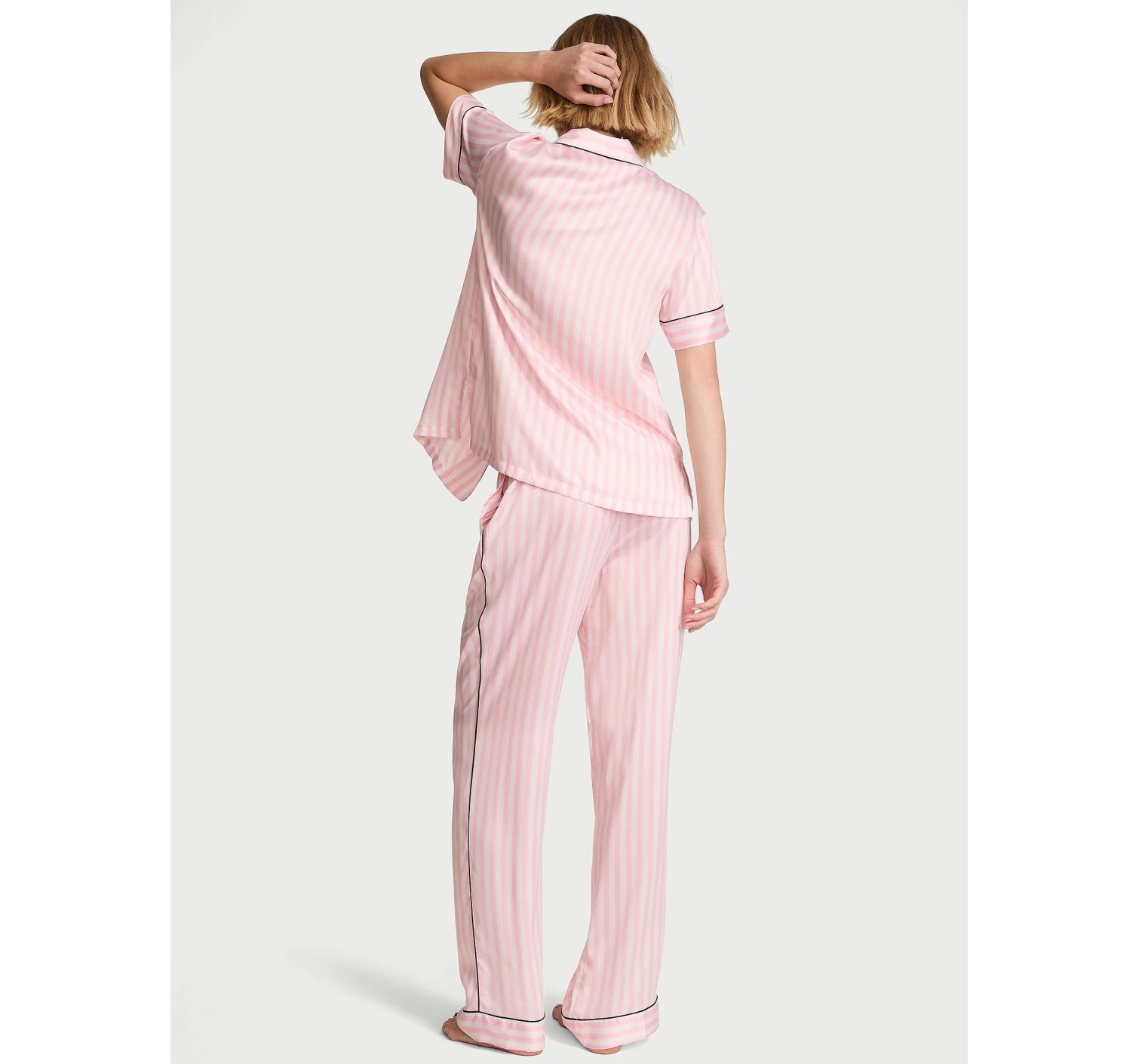 Пижама Signature Satin Short-Sleeve Long Pajama Set Iconic Pink Stripes