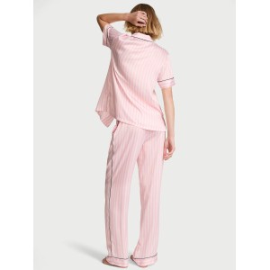 Пижама Signature Satin Short-Sleeve Long Pajama Set Iconic Pink Stripes