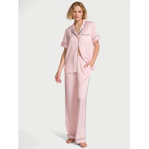 Пижама Signature Satin Short-Sleeve Long Pajama Set Iconic Pink Stripes