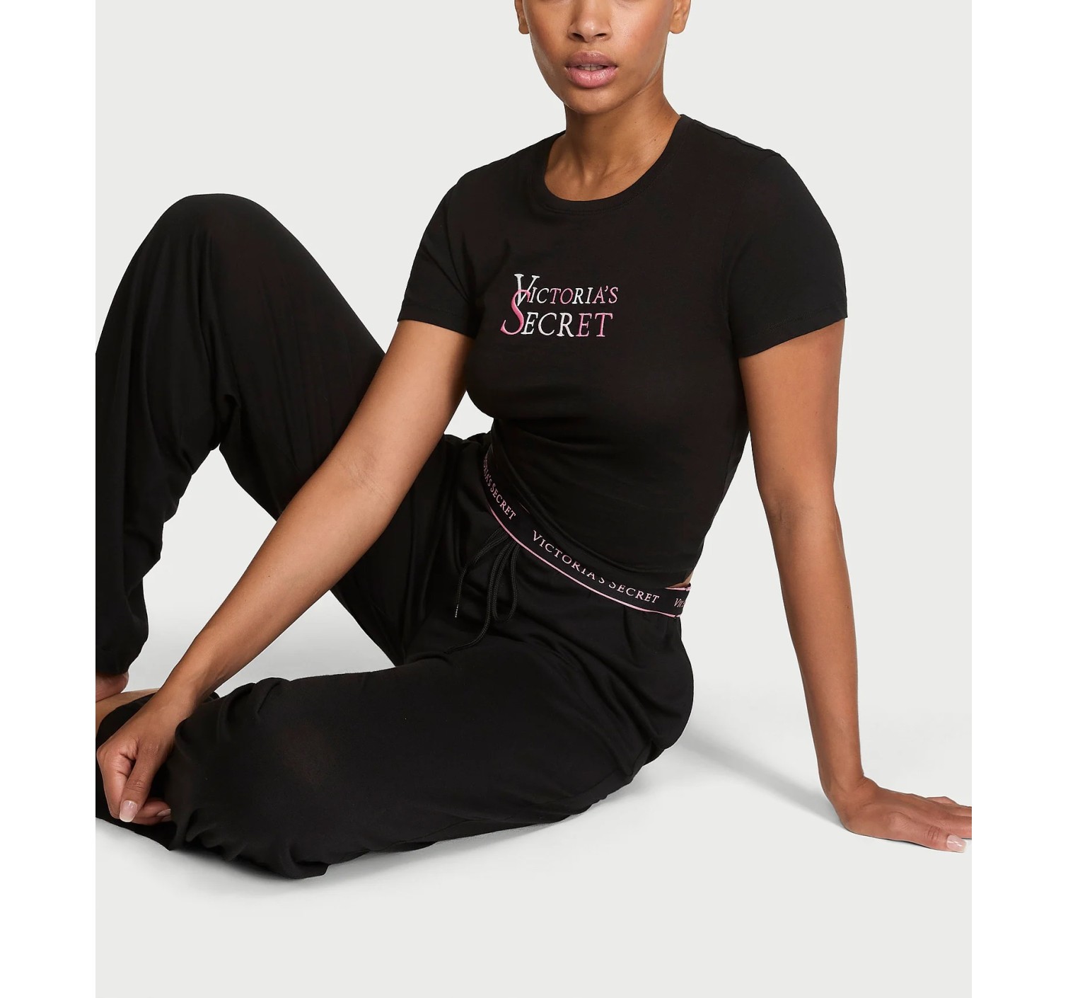 Пижама 100% Cotton Tee Long Pajama Set Black