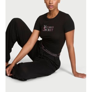 Пижама 100% Cotton Tee Long Pajama Set Black
