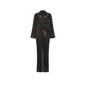 Пижама Signature Satin Long Pajama Set Black Dot
