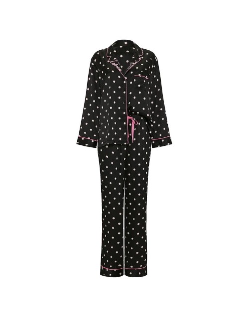 Пижама Signature Satin Long Pajama Set Black Dot