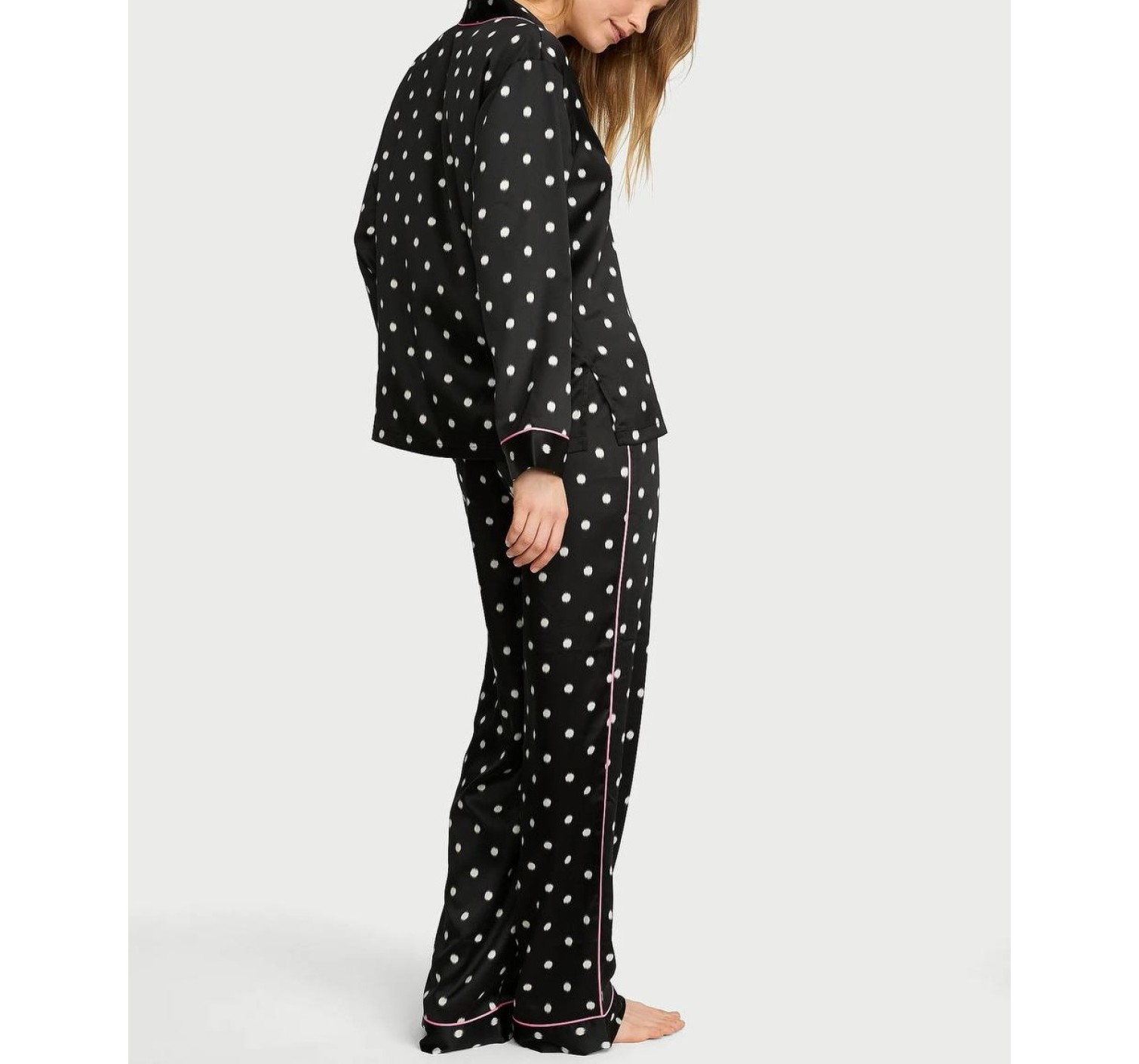 Пижама Signature Satin Long Pajama Set Black Dot