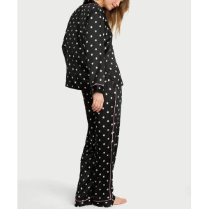 Пижама Signature Satin Long Pajama Set Black Dot