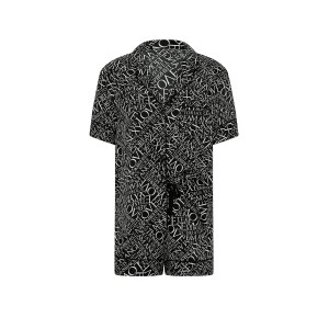 Піжама Signature Satin Short Pajama Set Black & White Newspaper