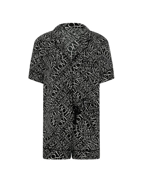 Пижама Signature Satin Short Pajama Set Black & White Newspaper