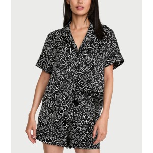 Піжама Signature Satin Short Pajama Set Black & White Newspaper