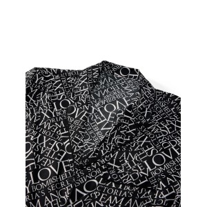 Піжама Signature Satin Short Pajama Set Black & White Newspaper