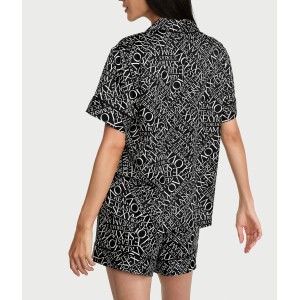 Піжама Signature Satin Short Pajama Set Black & White Newspaper