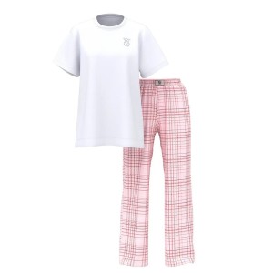 Піжама Flannel Short-Sleeve Long Tee-Jama Set Pink Plaid