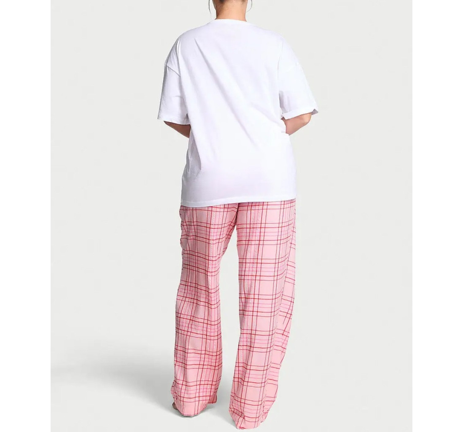 Піжама Flannel Short-Sleeve Long Tee-Jama Set Pink Plaid