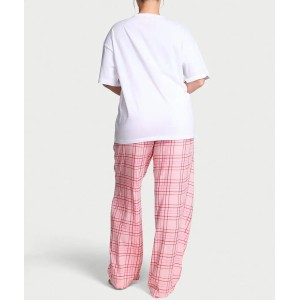 Піжама Flannel Short-Sleeve Long Tee-Jama Set Pink Plaid