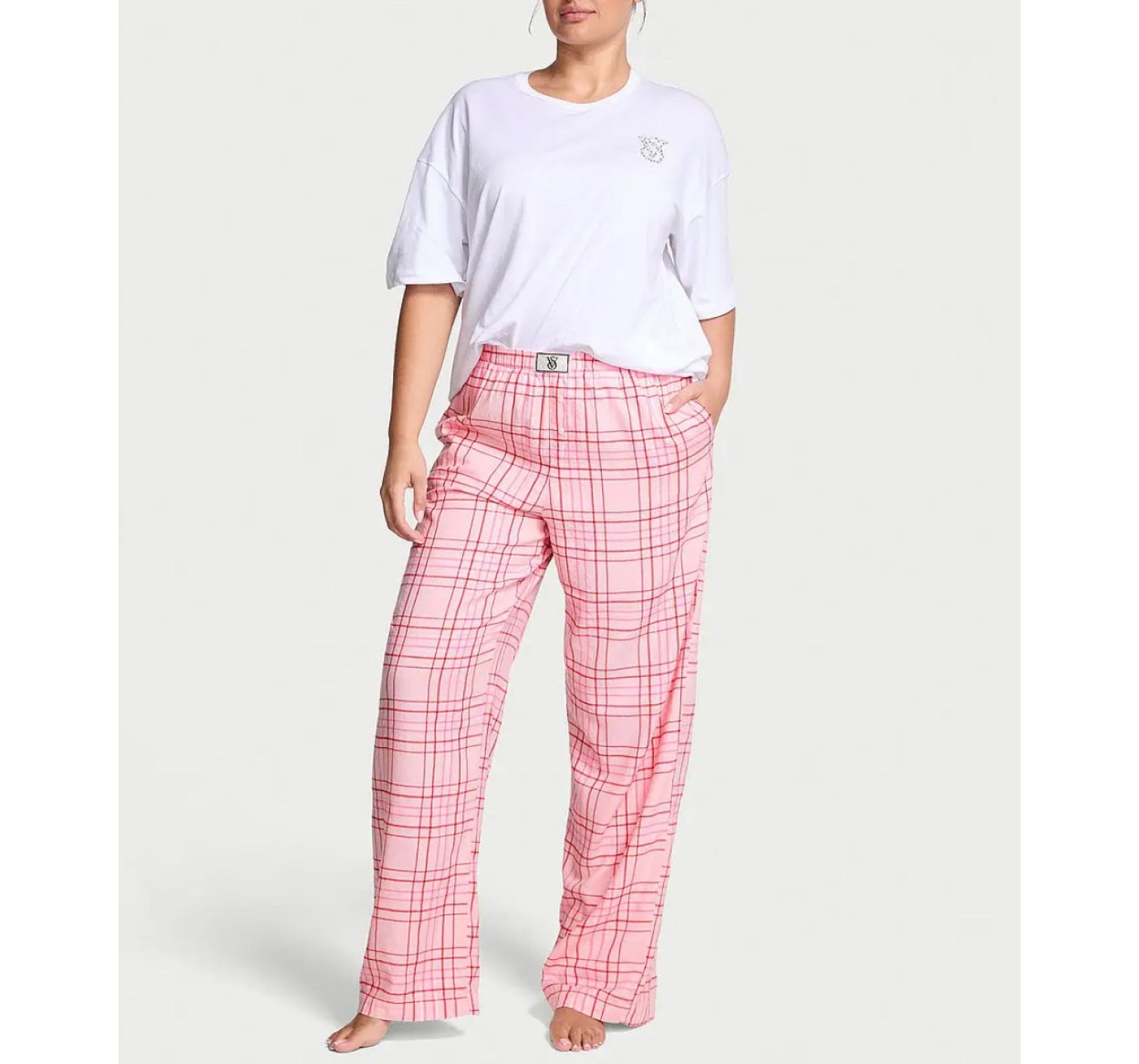 Піжама Flannel Short-Sleeve Long Tee-Jama Set Pink Plaid