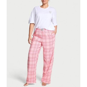 Піжама Flannel Short-Sleeve Long Tee-Jama Set Pink Plaid