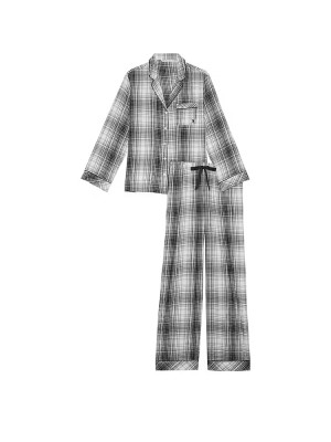 Пижама Black White Plaid Flannel Long Pyjama Set