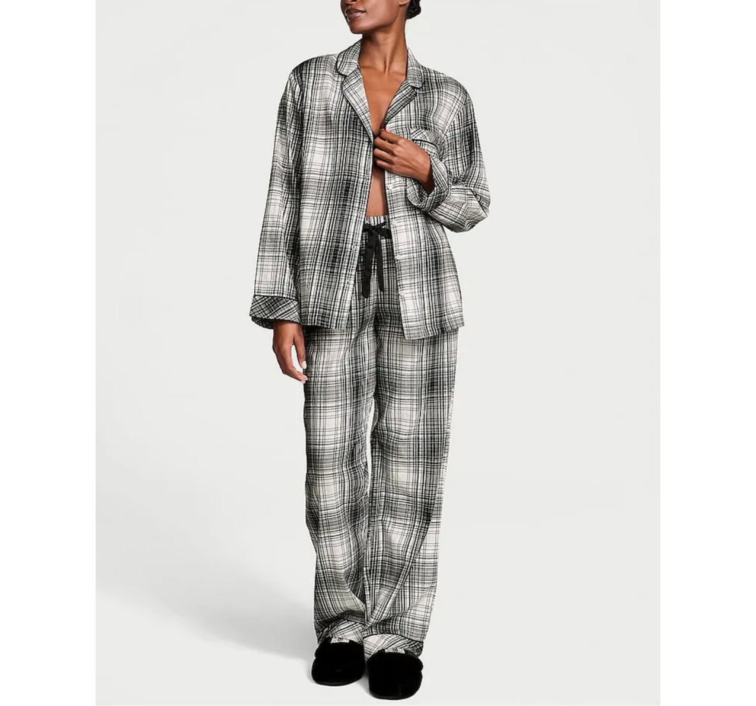 Пижама Black White Plaid Flannel Long Pyjama Set