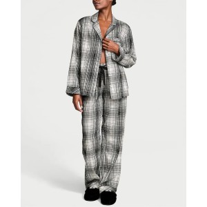 Пижама Black White Plaid Flannel Long Pyjama Set